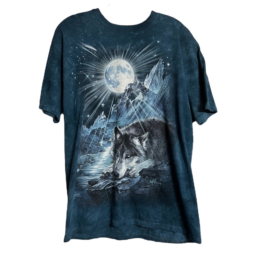 The Mountain Moon Wolf 2013 Antoina Neshey Blue Tie Dye T Shirt Sz M GUC